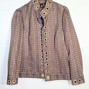 Women's Attitude PL/PG Tweed Woven Purple and Yellow Boho/Dress Blazer